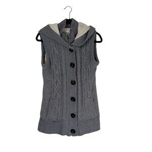 Ci Sono Gray Hooded Cable Knit Sleeveless Sweater Vest Size L With Sherpa Lining